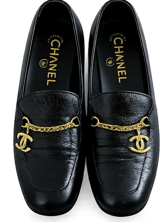 CHANEL Shoes - CHANEL Black Leather Loafers with Gold Chain CC Charm